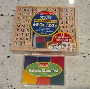 Melissa & Doug Deluxe Wooden Stamp Set with Rainbow Stamp Pad - Multicolor